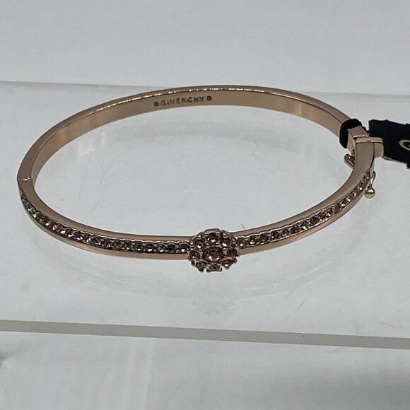 NWT Givenchy Crystal Flower Hinged Bangle Lock Bracelet Rosegold - Picture 2 of 10